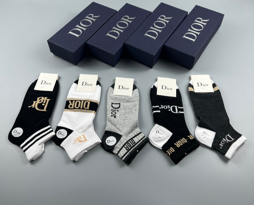 Dior Mixed Wordmark And Stripe Ankle Socks - 5-Pair Set