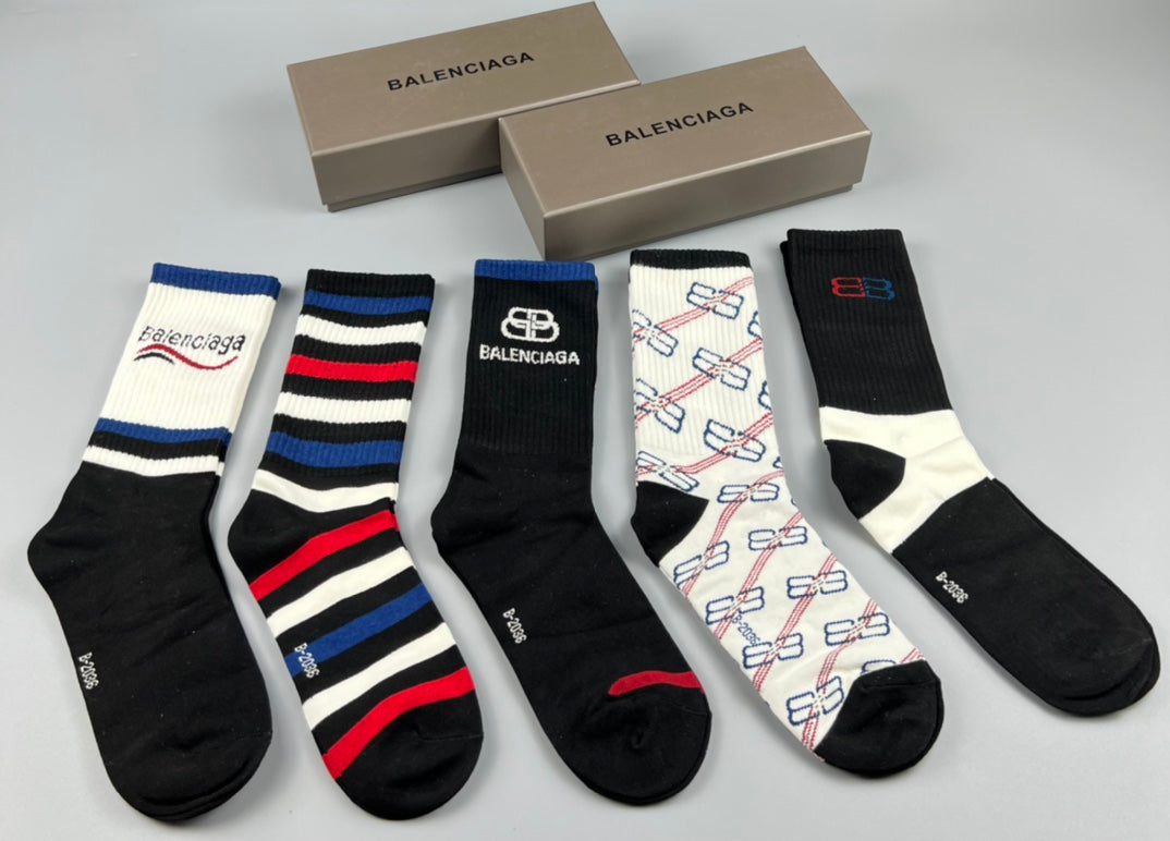 Balenciaga Varied Bb And Wordmark Crew Socks - 5-Pair Set