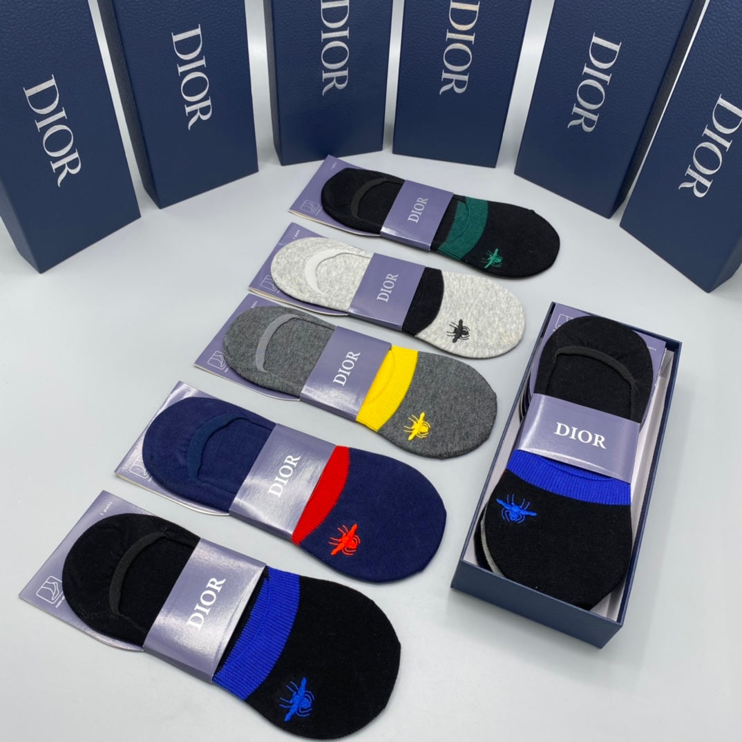 Dior Bee Accent Color-Block No-Show Socks - Box of 5 Pairs