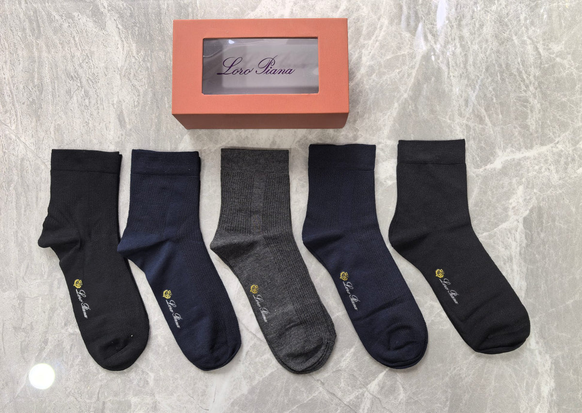 Loro Piana Modal Restrained Script Mid-Calf Socks - 5-Pair Set