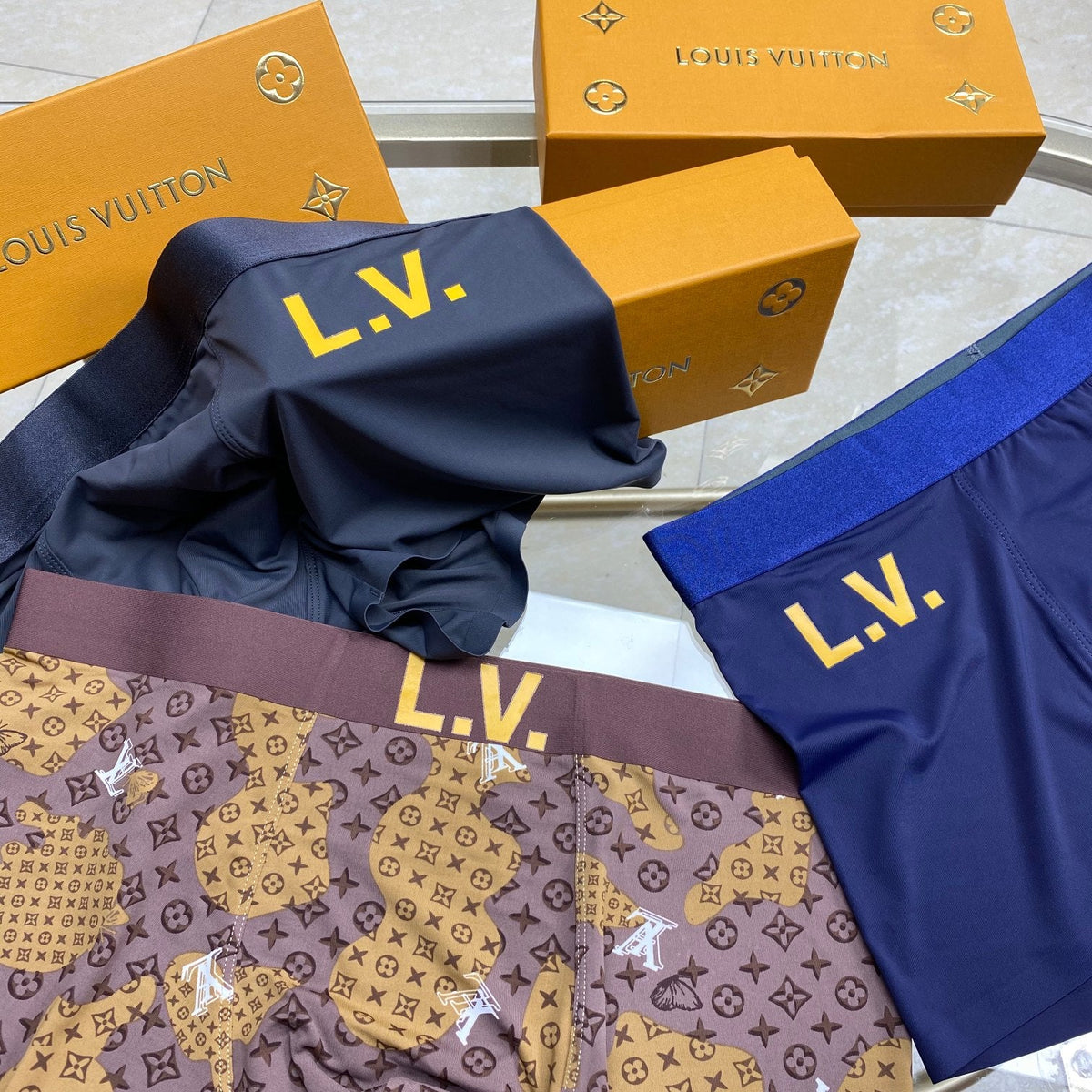 Louis Vuitton Monogram-Style Prints And Solid Colour Men's Boxer Briefs - 3-Piece Box