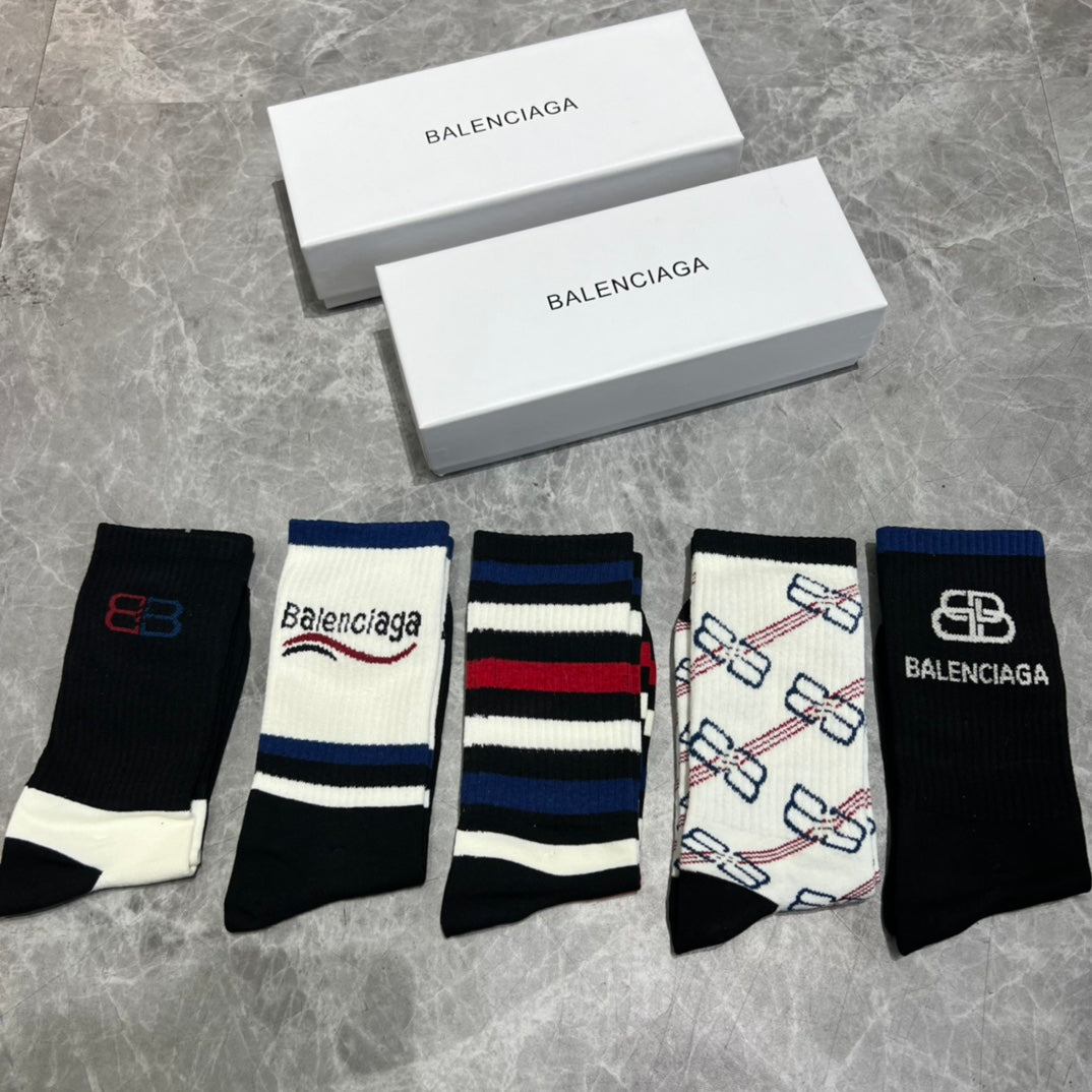 Balenciaga Striped Pattern Crew Socks - Assorted Set