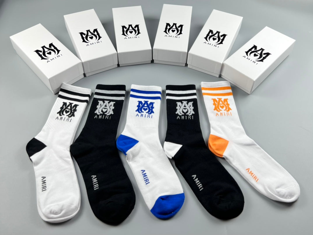 Amiri Colourful Crest-Style Graphics Crew Socks - 5-Pair Set