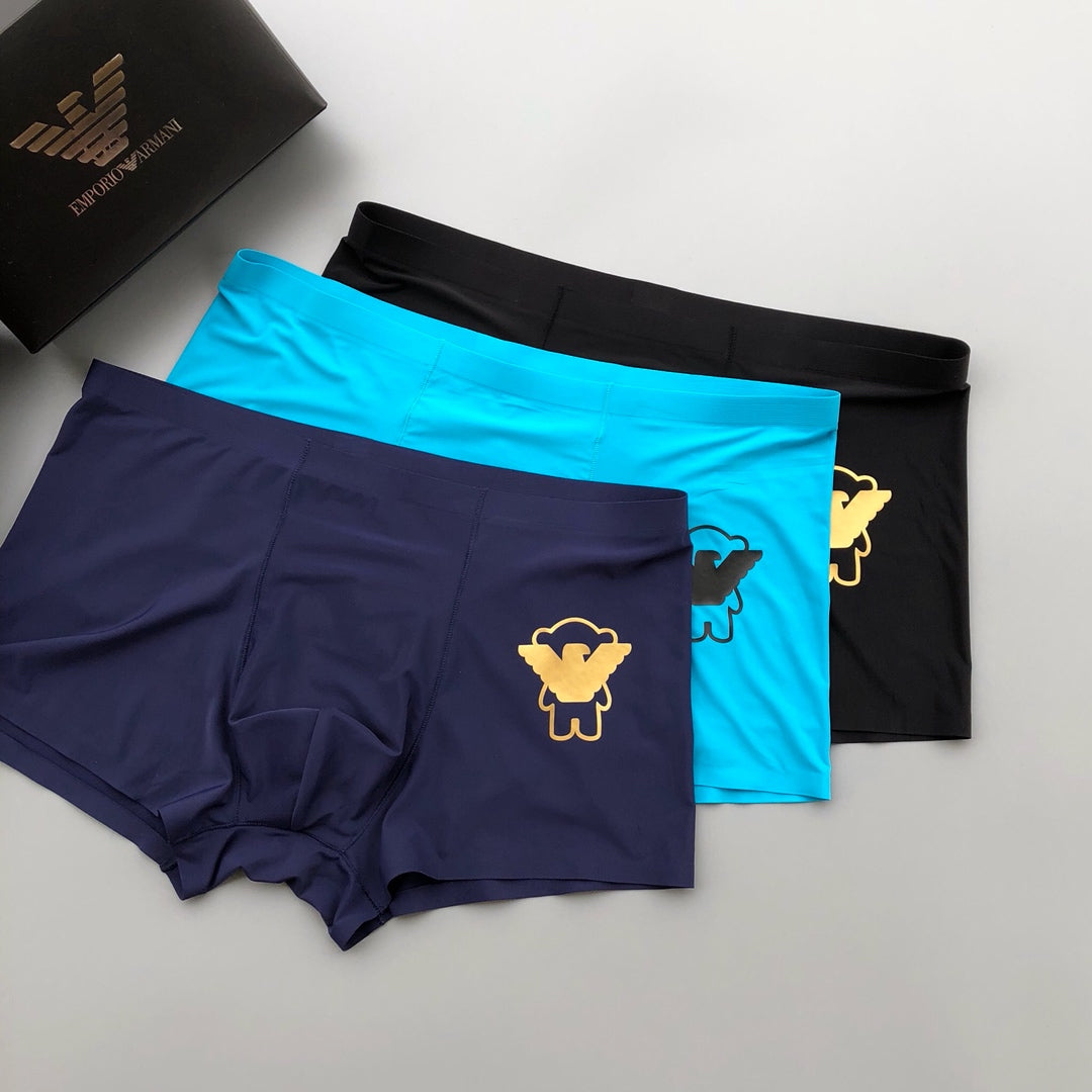 Armani Milk-Silk Bear Series Seamless-Cut Men's Boxer Briefs - 3-Piece Box