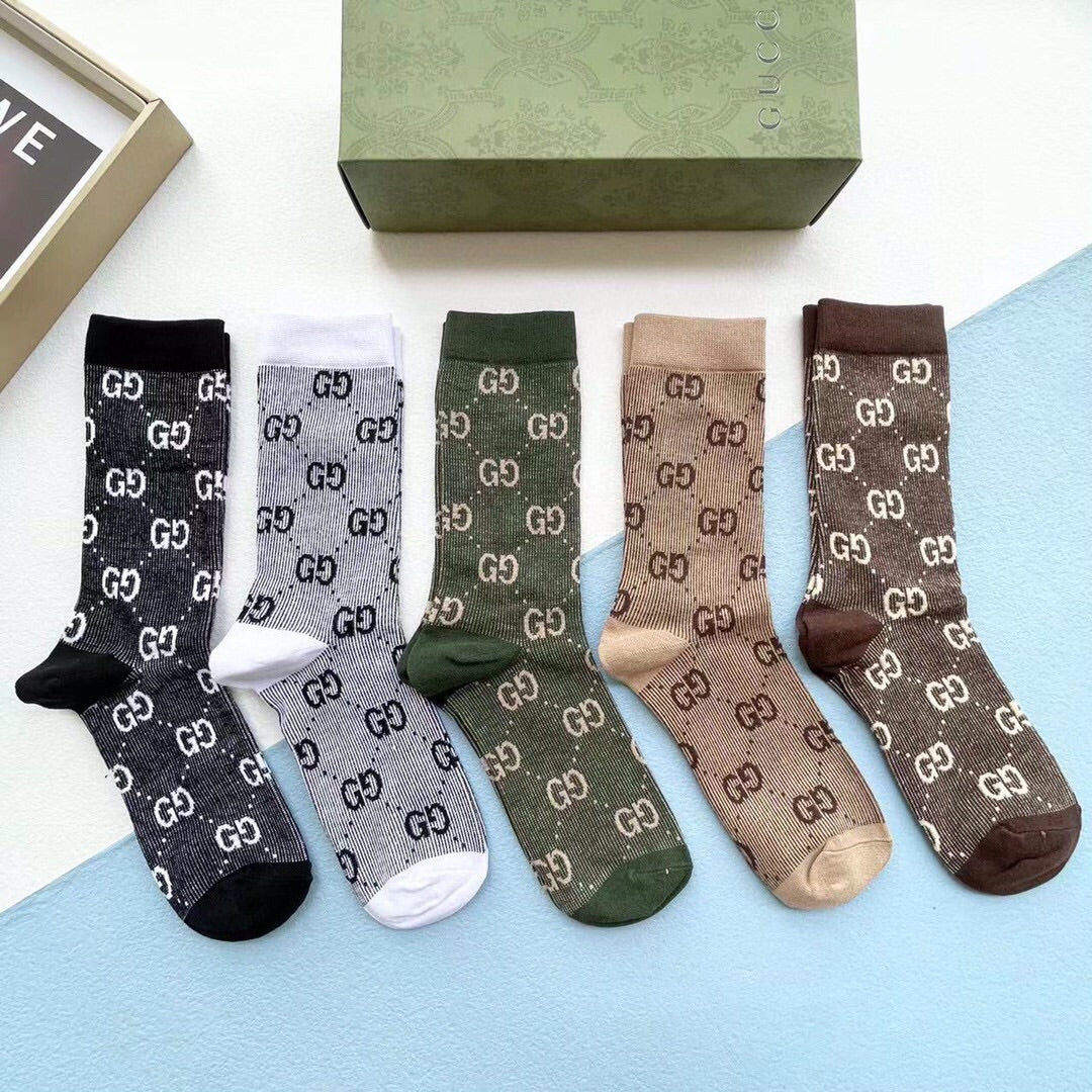 Gucci Monogram Crew Socks - 5-Pair Box