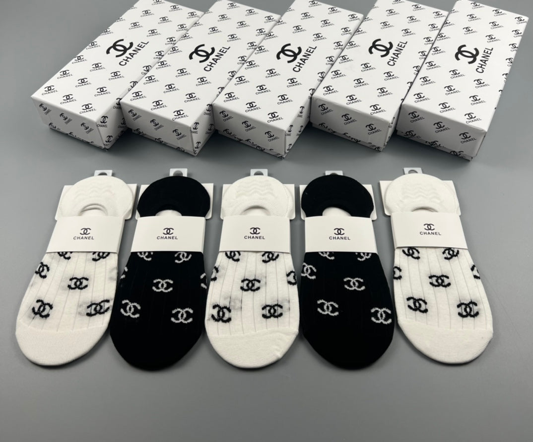 Chanel All-Over Logo No-Show Socks - Box of 5 Pairs