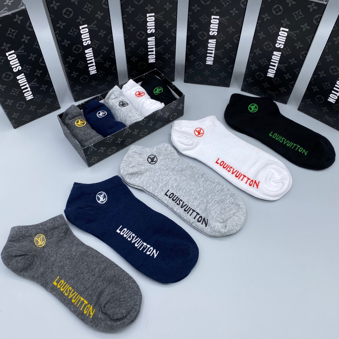 Louis Vuitton Elongated Contrast Wordmarks Ankle Socks - 5-Pair Set