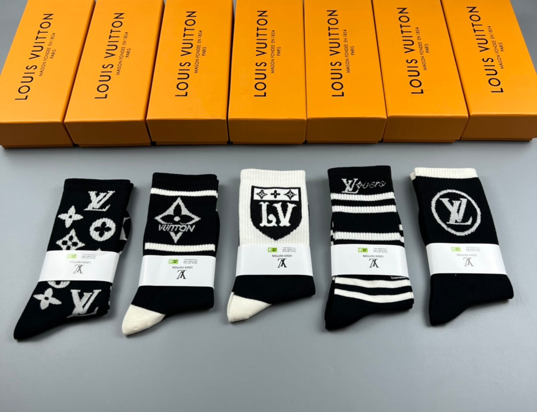 Louis Vuitton Cotton Varied Initial And Monogram-Style Graphics Crew Socks - 5-Pair Set