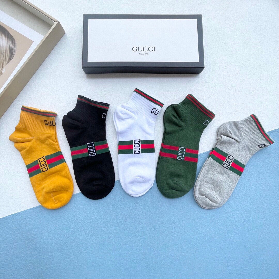 Gucci Red-And-Green Bands And Bee Details Ankle Socks - 5-Pair Set