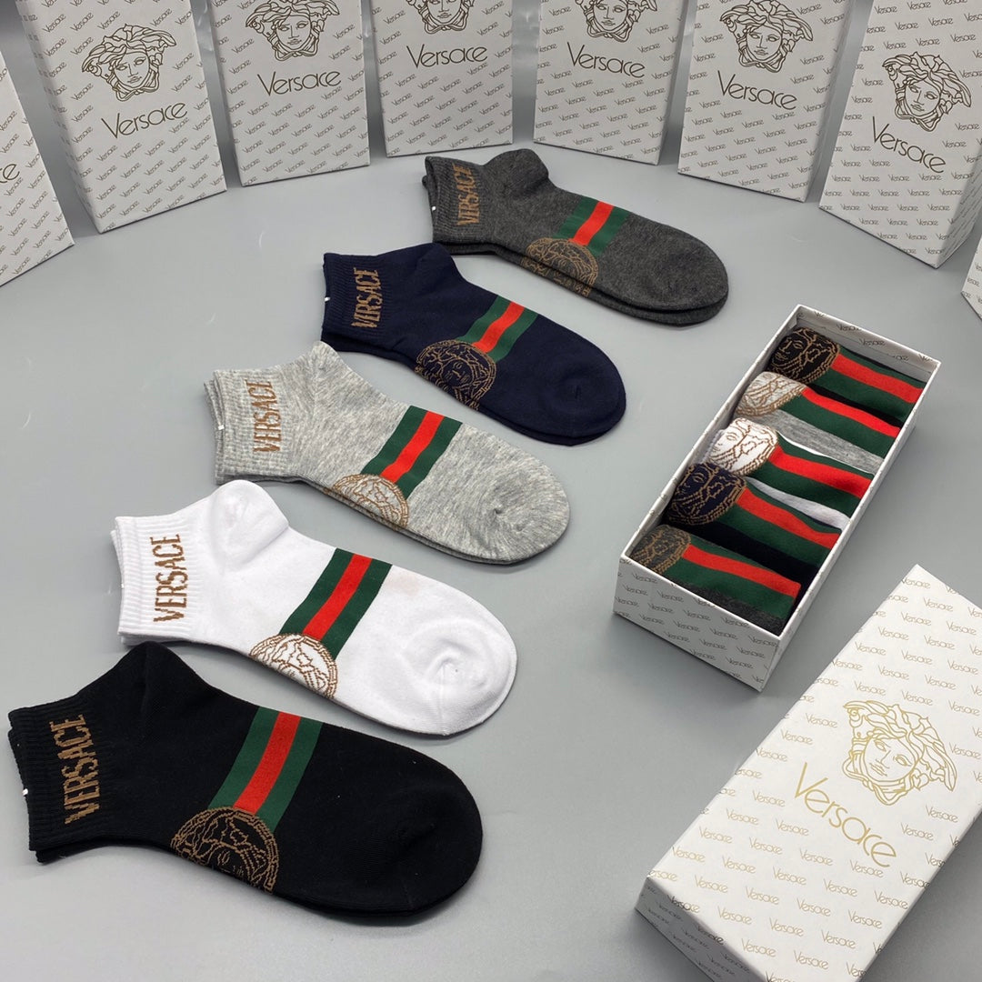 Versace Green-And-Red Stripe No-Show Socks