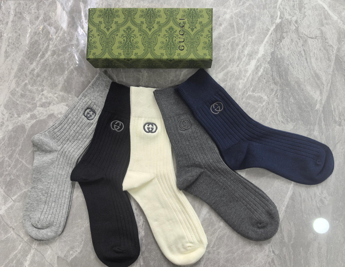 Gucci Blue, Green & White Tonal Waistbands Crew Socks - 5-Pair Set
