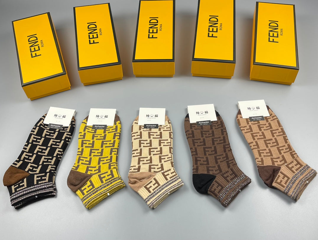 Fendi Monogram Ankle Socks - 5-Pair Box