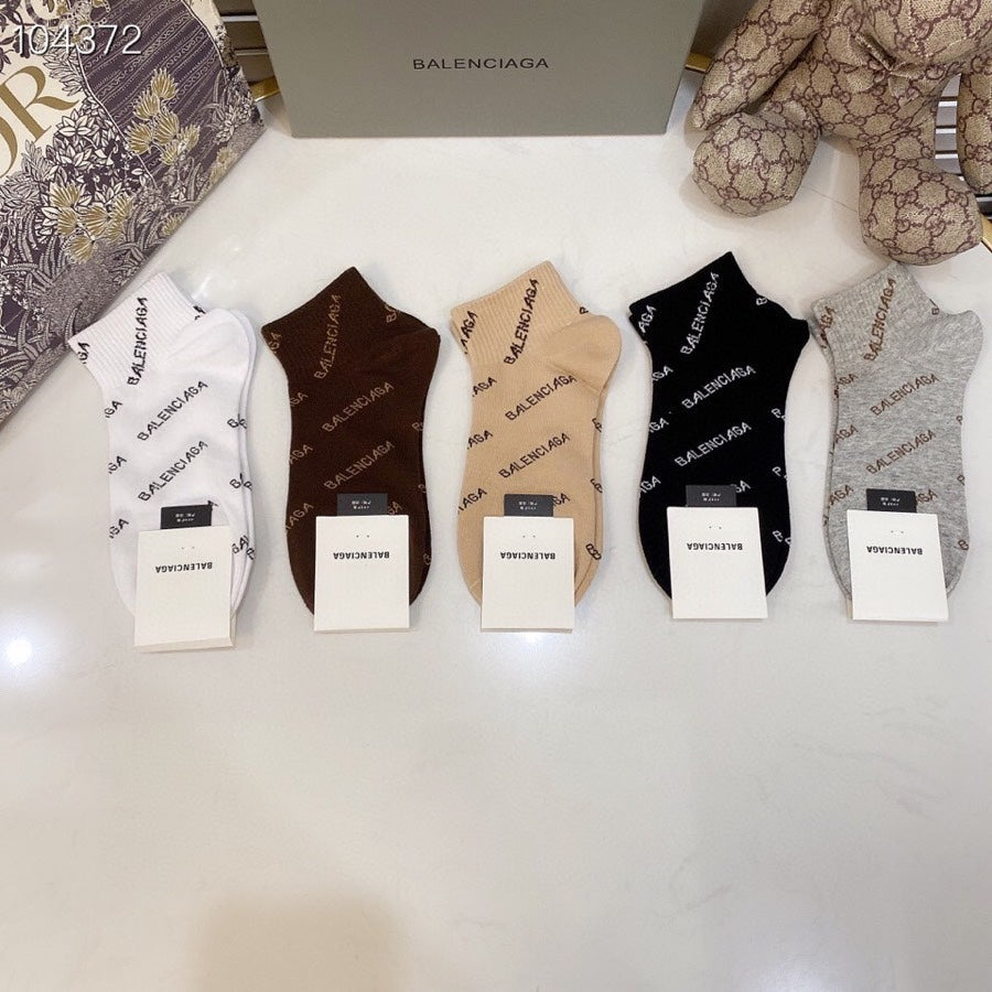 Balenciaga Contrast Wordmarks Ankle Socks - 5-Pair Set