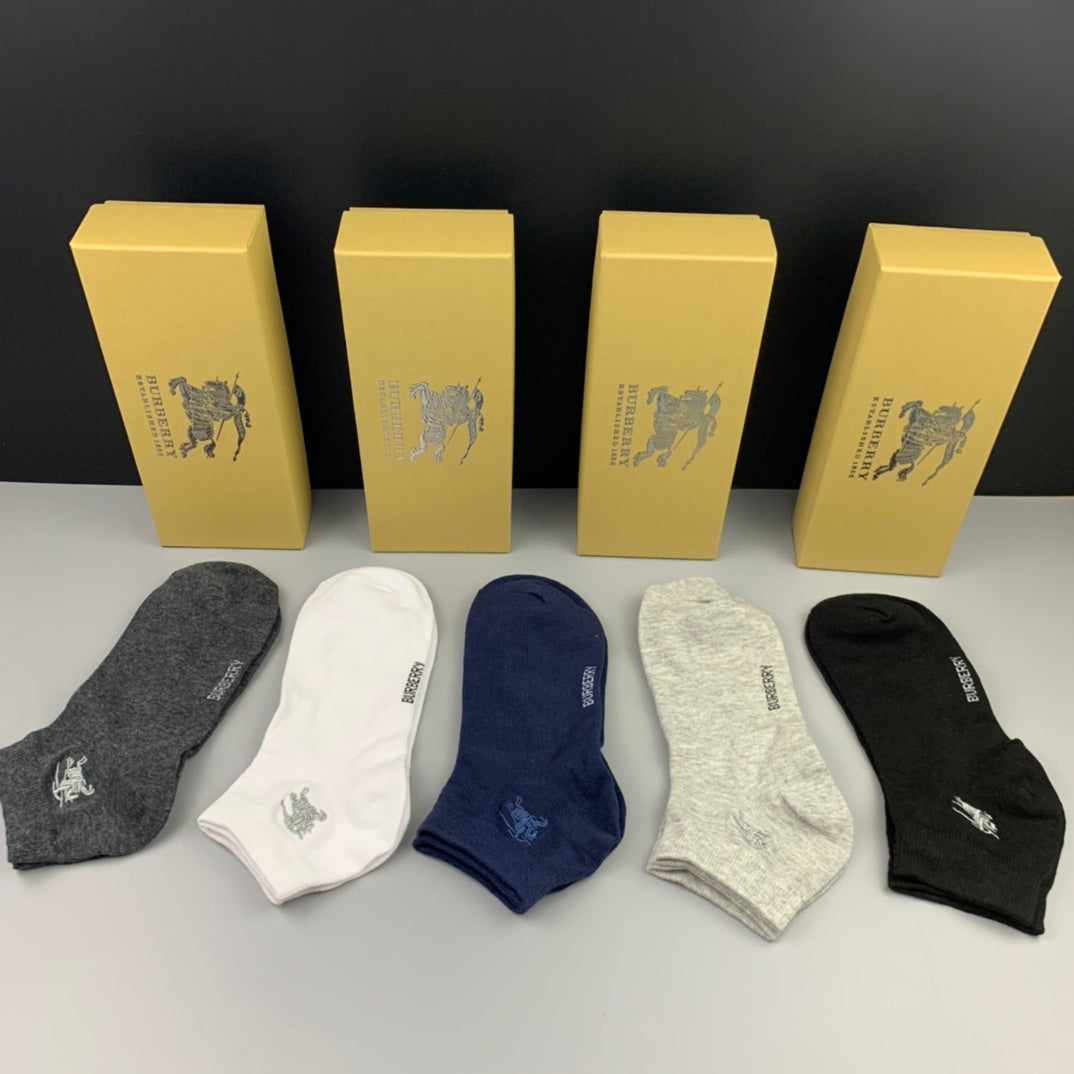 Burberry Cotton Small Horse Motifs No-Show Socks - 5-Pair Set