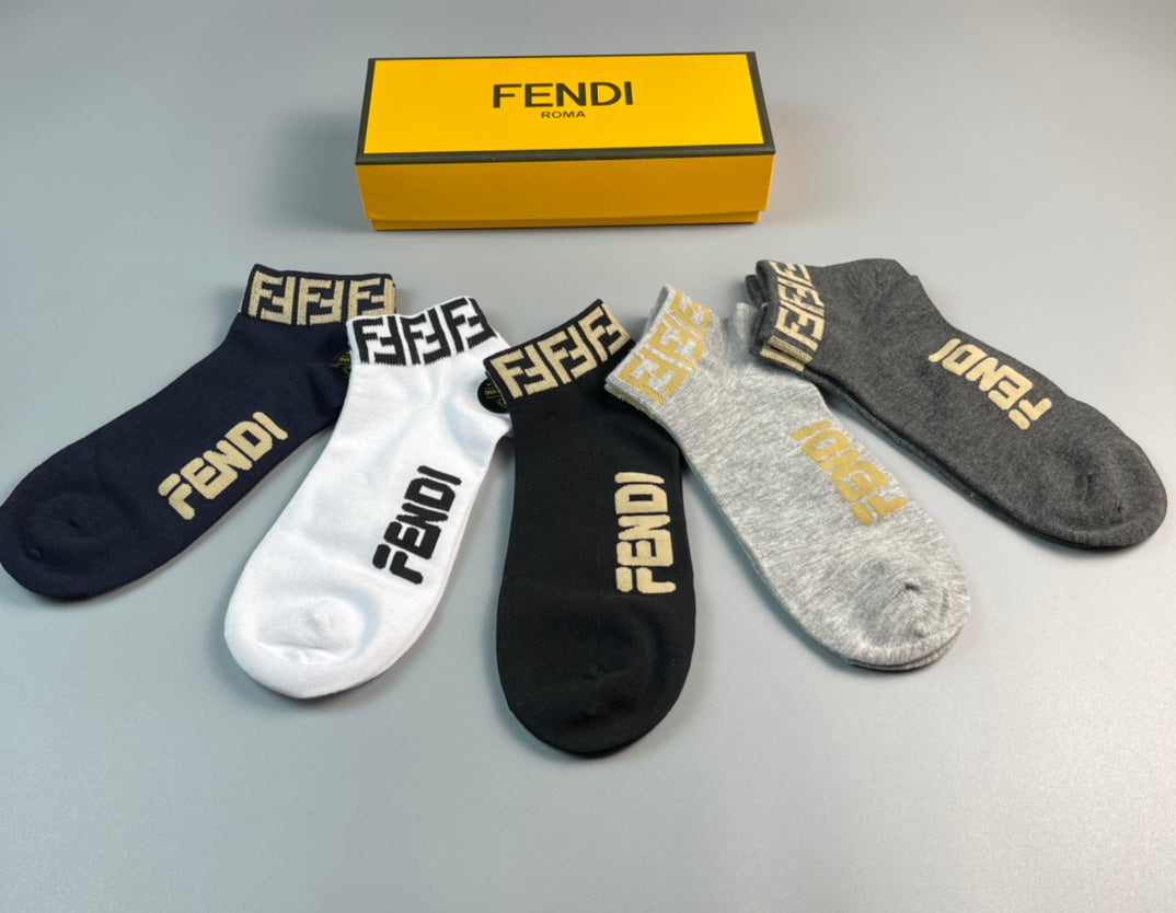 Fendi Wordmark And Letter-Pattern No-Show Socks - 5-Pair Set