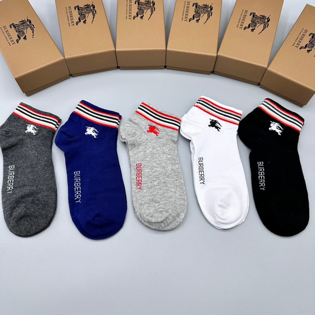 Burberry Stripe And Horse Ankle Socks - 5-Pair Set