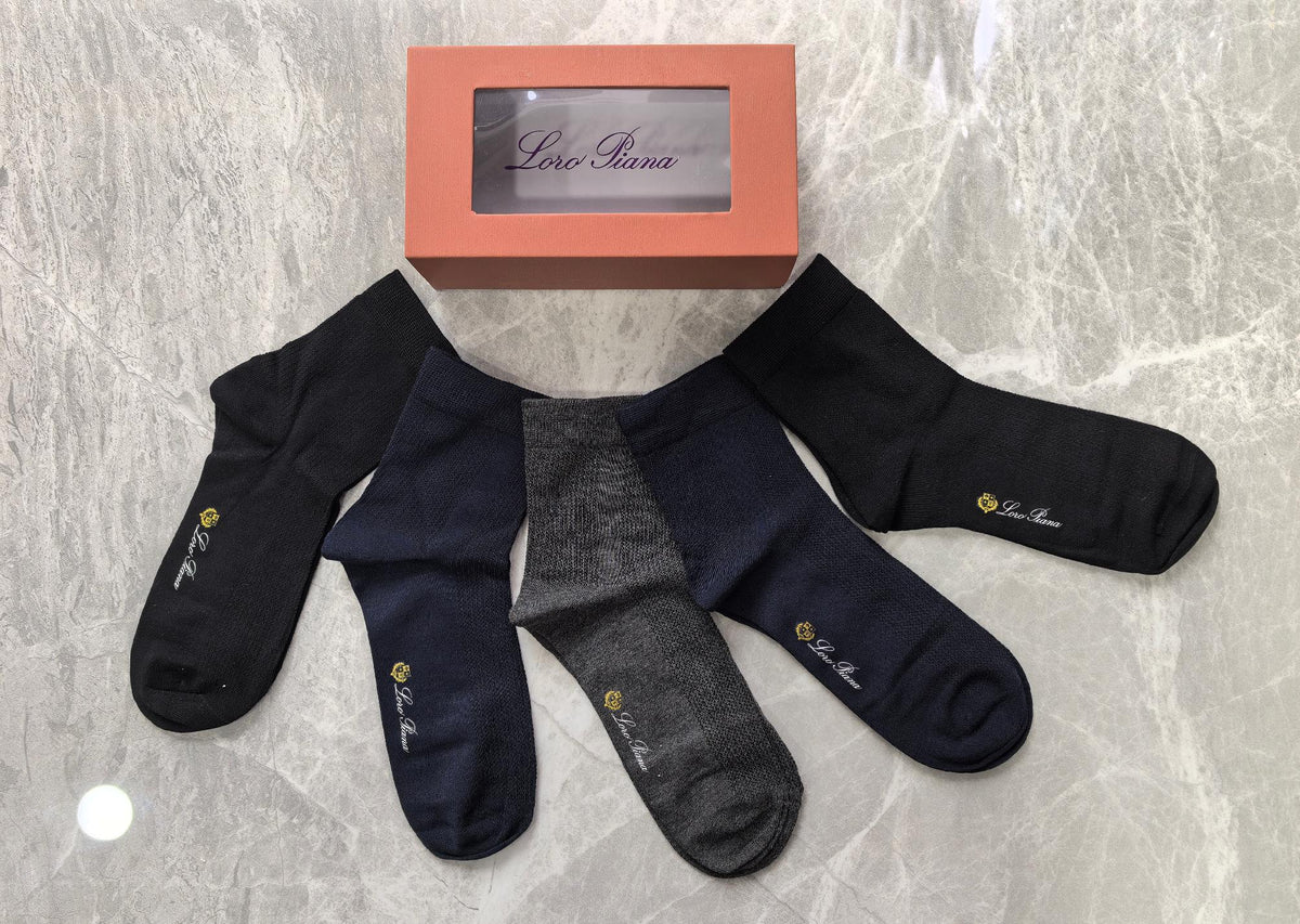 Loro Piana Modal Restrained Script Mid-Calf Socks - 5-Pair Set
