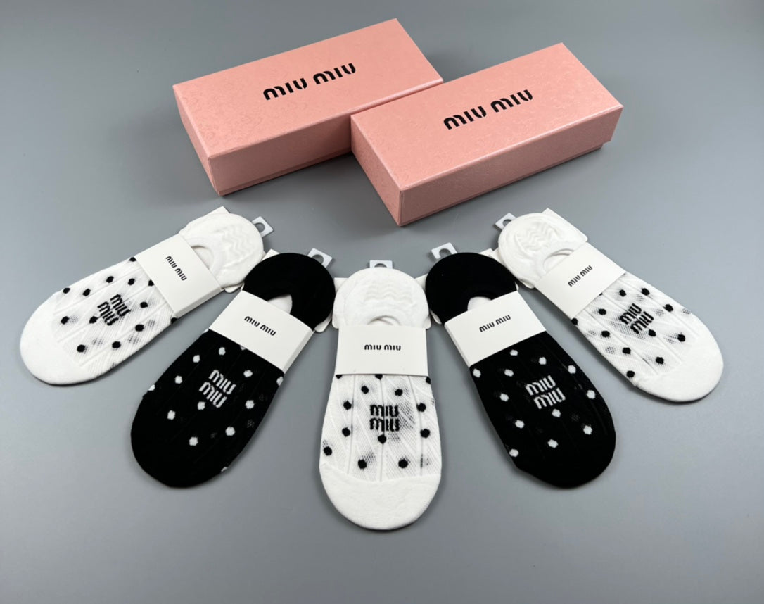Miu Miu Combed cotton Visible Logo, Stripe Or Motif Details Crew Socks