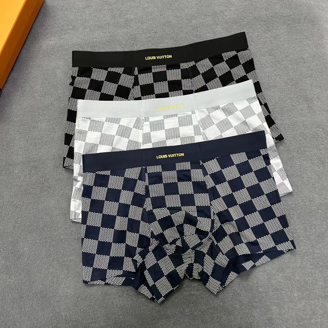 Louis Vuitton Black, White And Navy Checker-Pattern Boxer Briefs Men's Boxer Briefs - 3-Piece Box