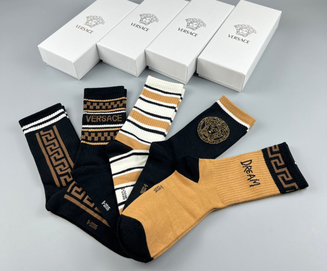 Versace Greek-Key And Medallion Crew Socks - 5-Pair Set