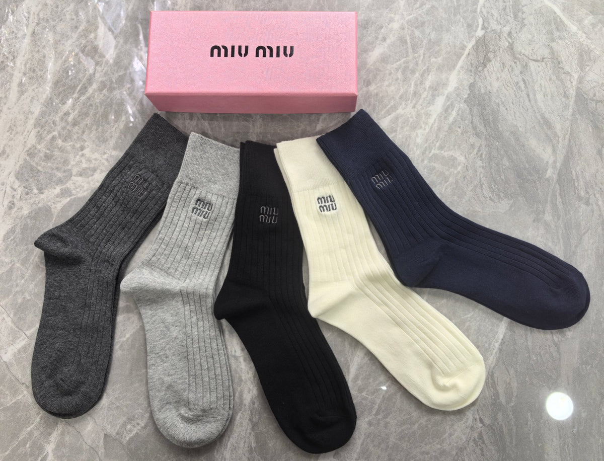 Miu Miu Restrained Wordmarks Crew Socks - 5-Pair Set
