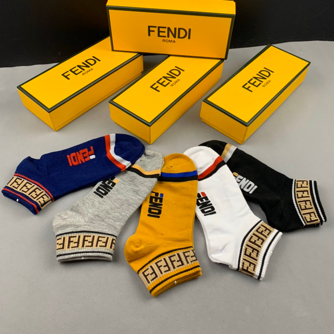 Fendi Wordmark No-Show Socks - 5-Pair Set