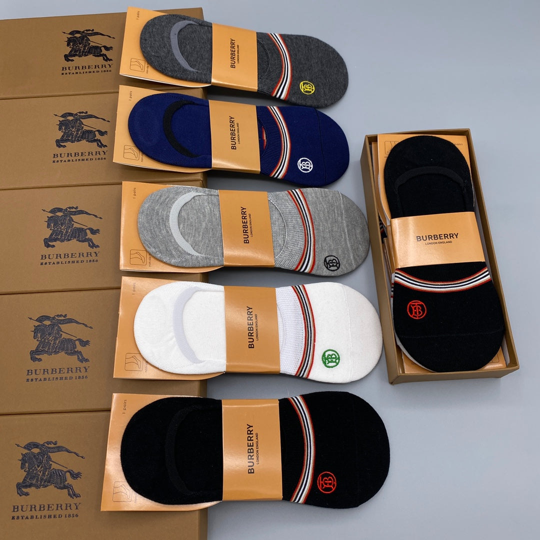 Burberry Striped No-Show Socks - 5-Pair Box