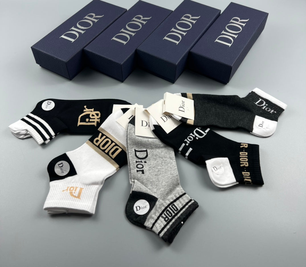 Dior Mixed Wordmark And Stripe Ankle Socks - 5-Pair Set