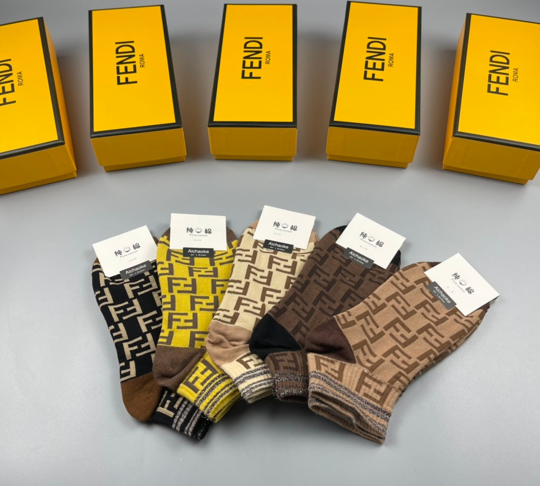 Fendi Contrast FF Monogram Ankle Socks - Box of 5 Pairs