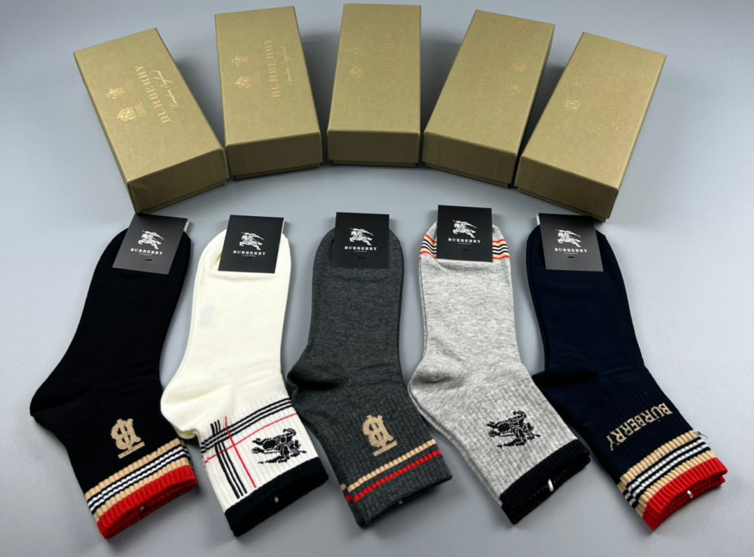 Burberry Cotton Simple Contrast Mid-Calf Socks - 5-Pair Set