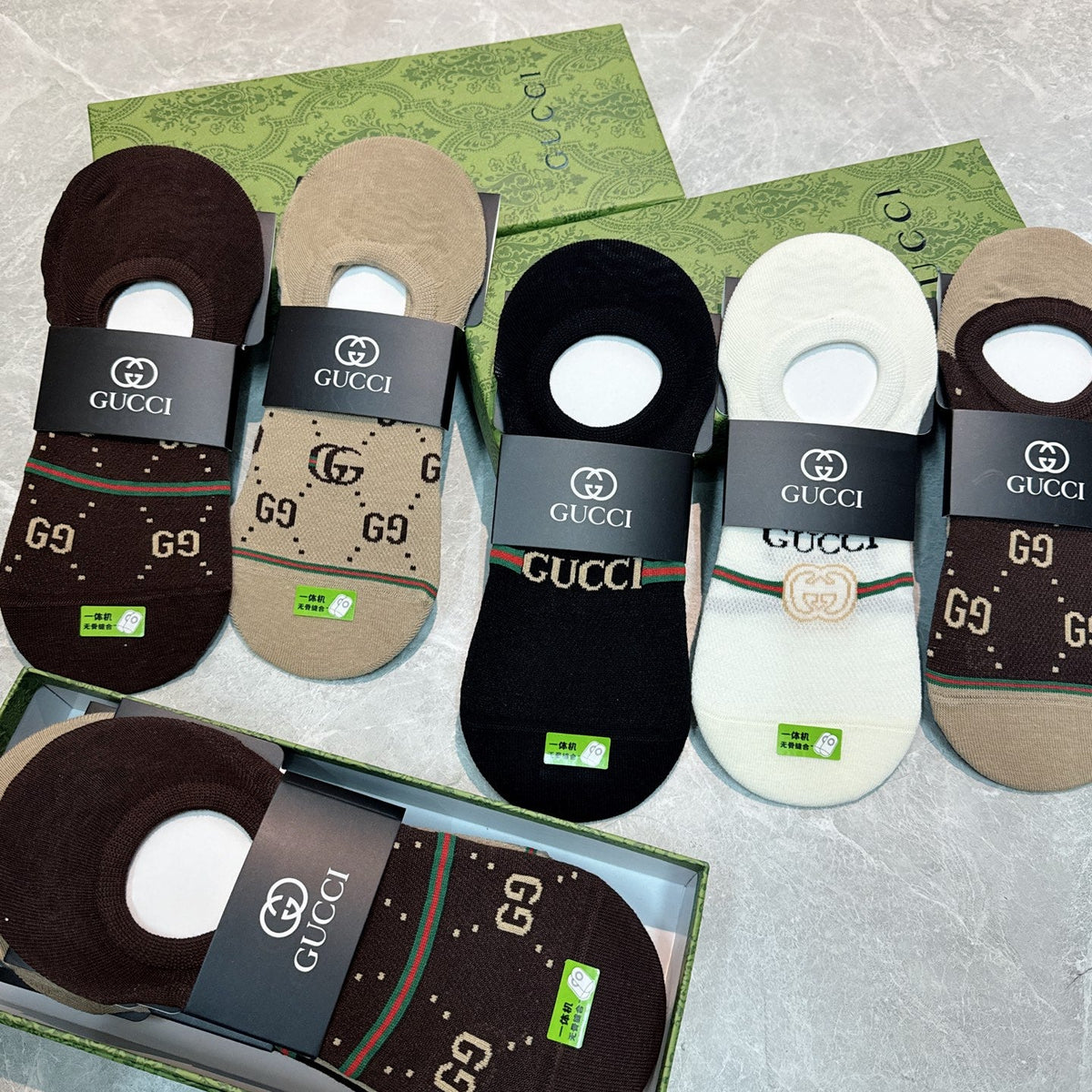 Gucci Cotton Visible Logo, Stripe Or Motif Details Crew Socks - 5-Pair Set