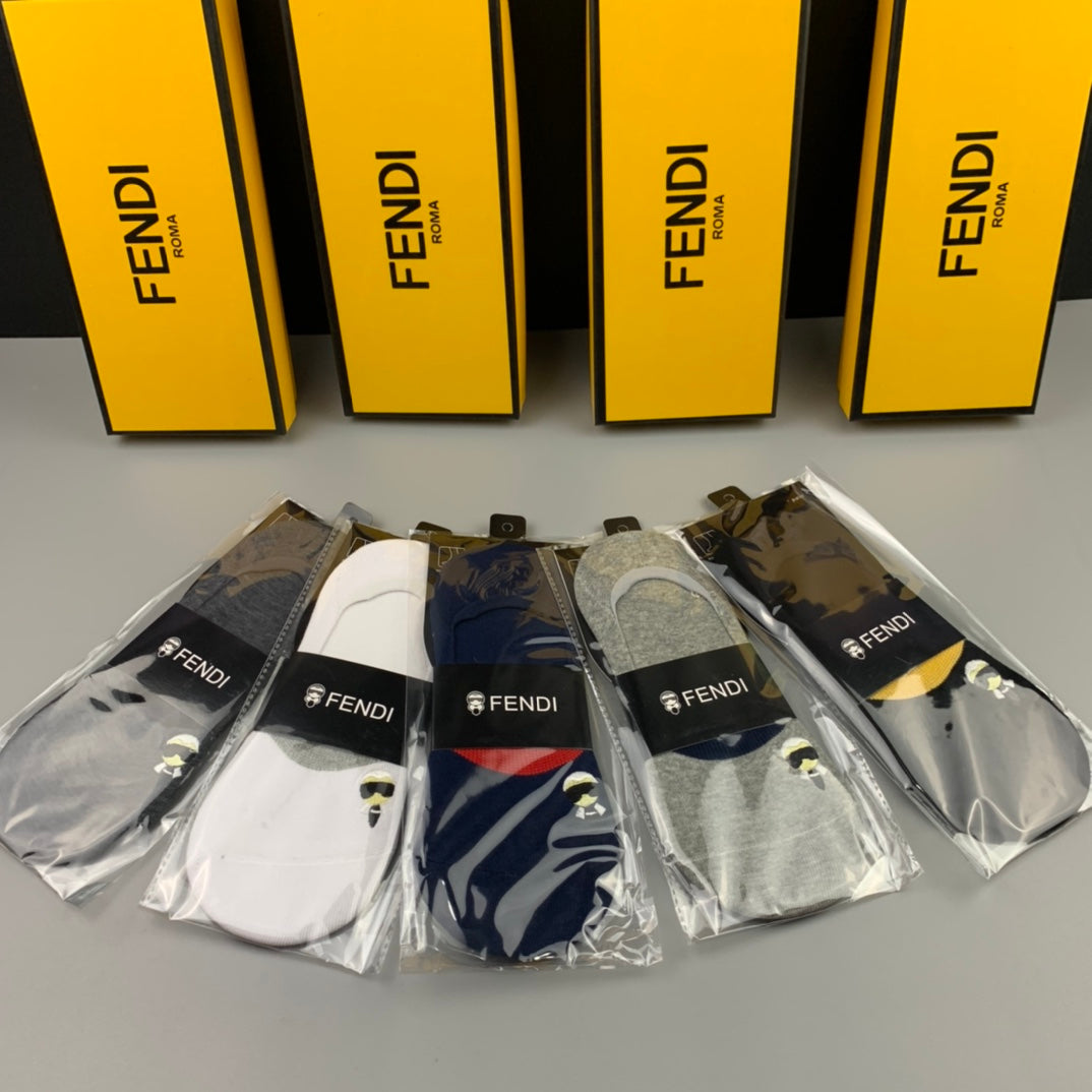 Fendi Cotton Bold Character-Style Graphic Details No-Show Socks