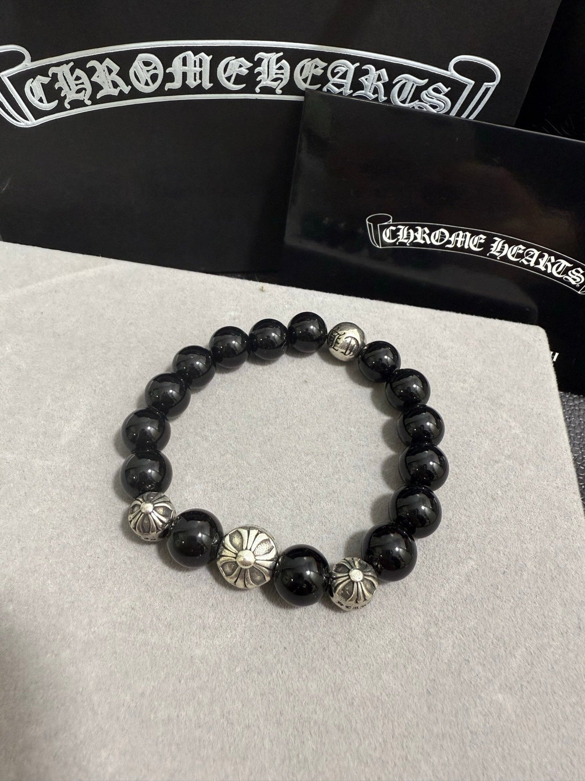 Martin Graham beaded bracelet in polished metal-tone – front product view