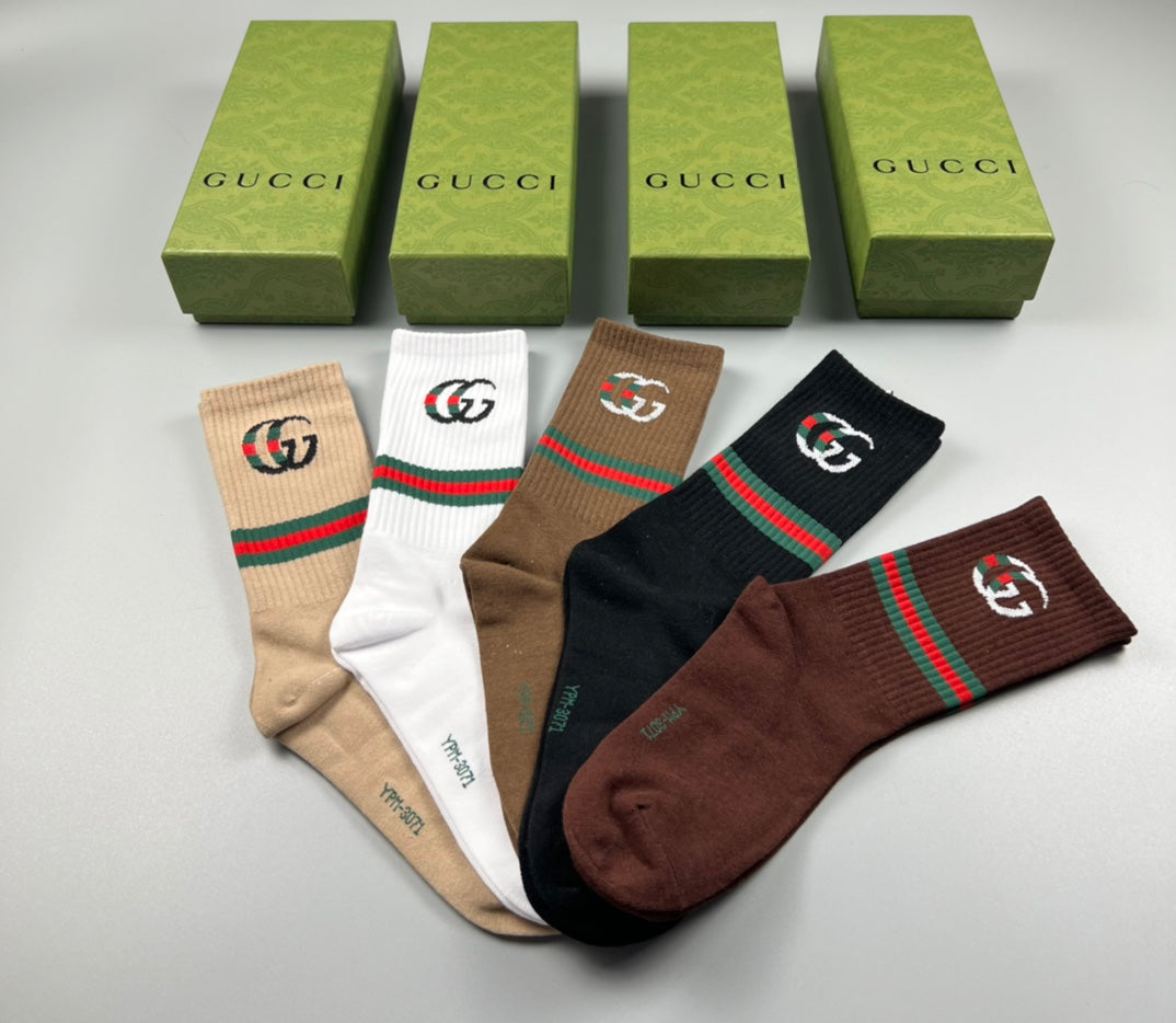 Gucci Cotton Wordmark And Stripe Crew Socks - 5-Pair Set