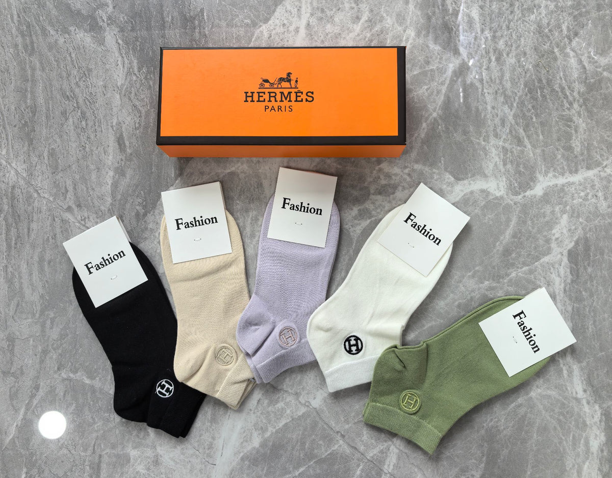 Hermes Combed Cotton No-Show Socks - 5-Pair Set