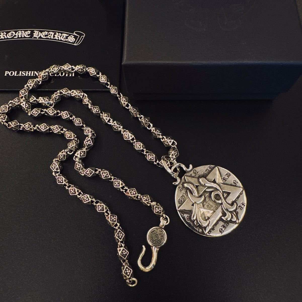Martin Graham pendant necklace in polished metal-tone – front product view