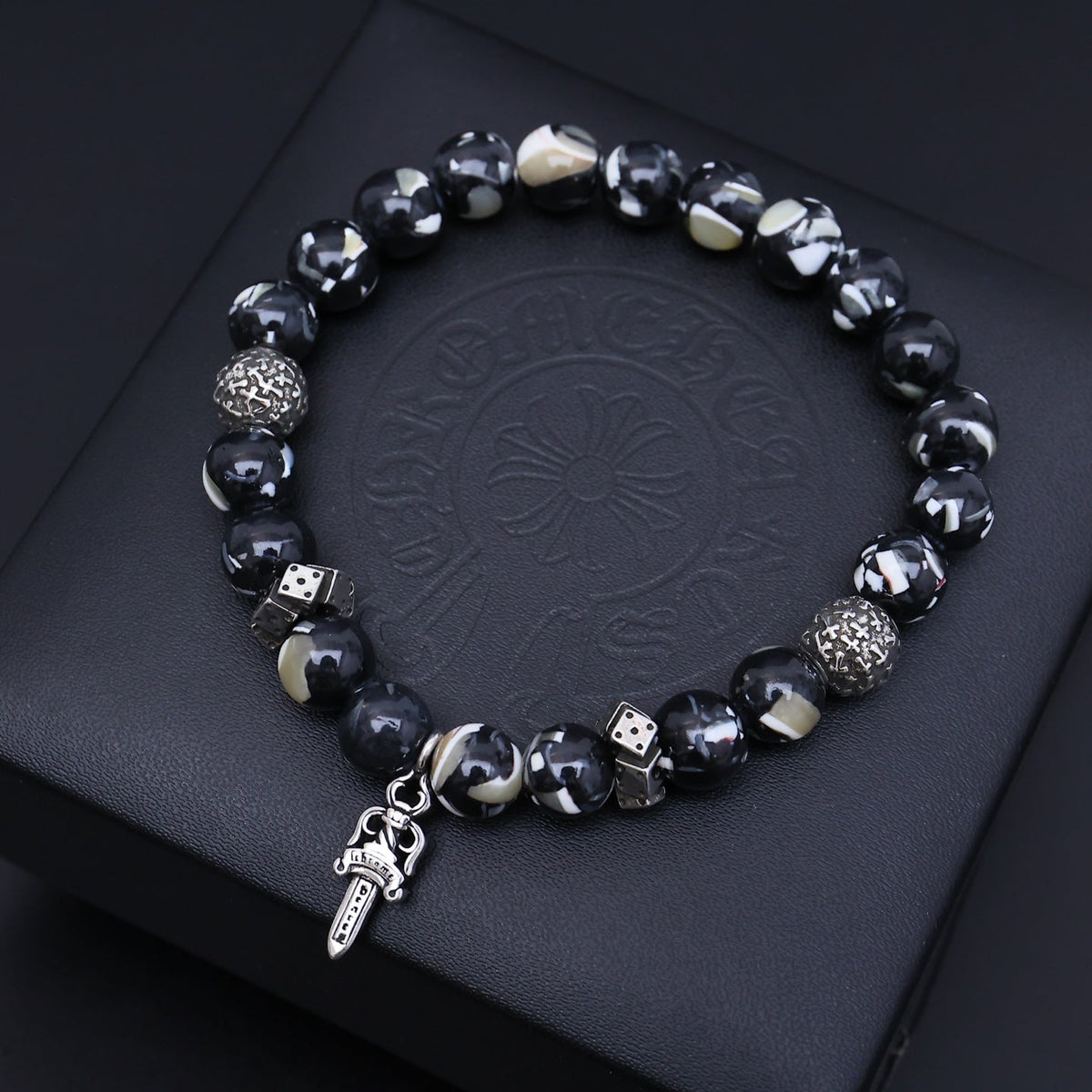 Martin Graham beaded bracelet in polished metal-tone – front product view