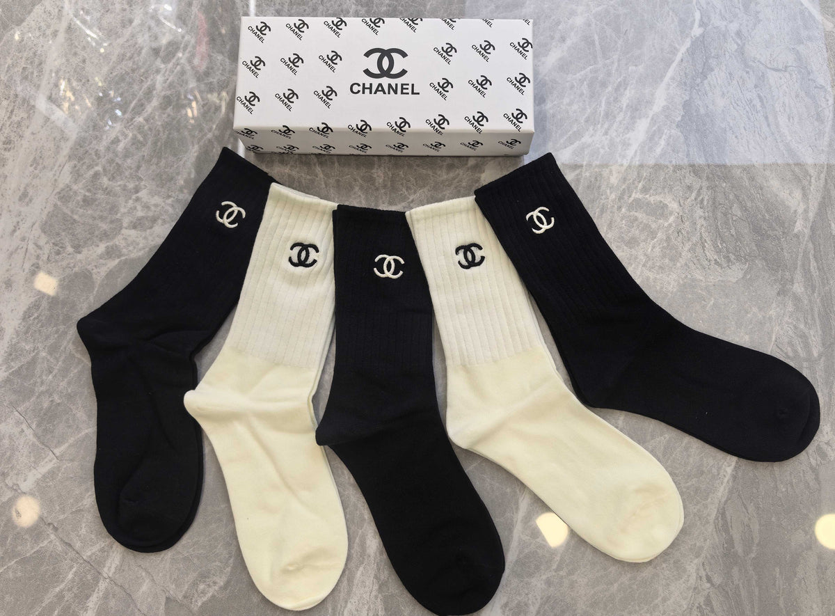 Chanel Small Emblem Crew Socks - 5-Pair Set
