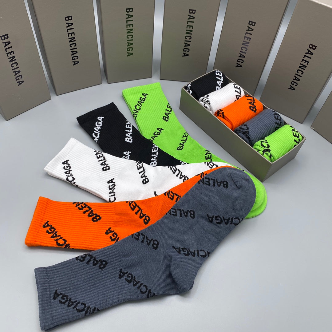 Balenciaga All-Over Wordmarks Crew Socks - 5-Pair Set