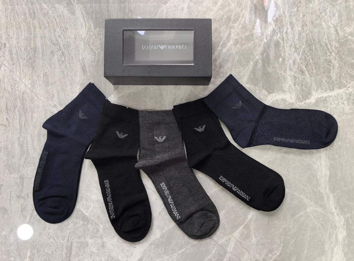 Emporio Armani Modal Eagle Motifs Mid-Calf Socks - 5-Pair Set