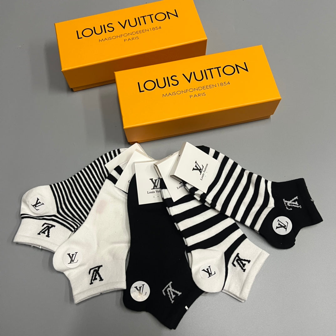 Louis Vuitton Striped Monogram Ankle Socks - Box of 5 Pairs
