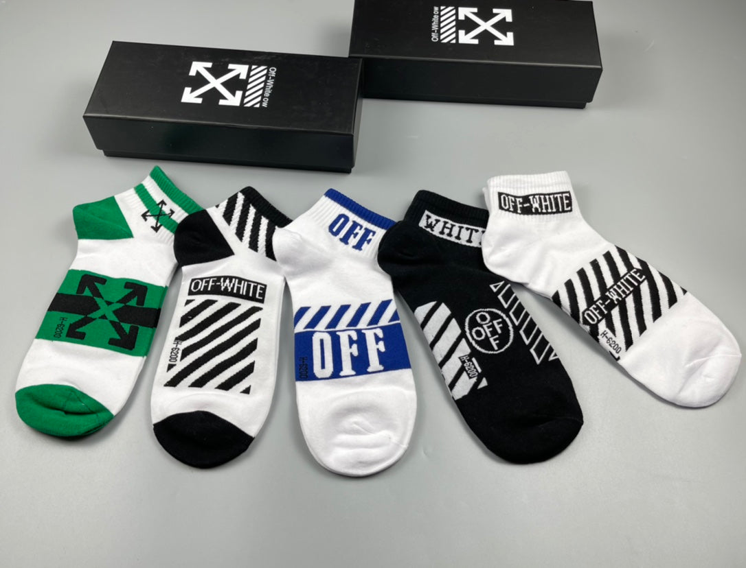 Off-White Diagonal Graphic Ankle Socks - 5-Pair Set