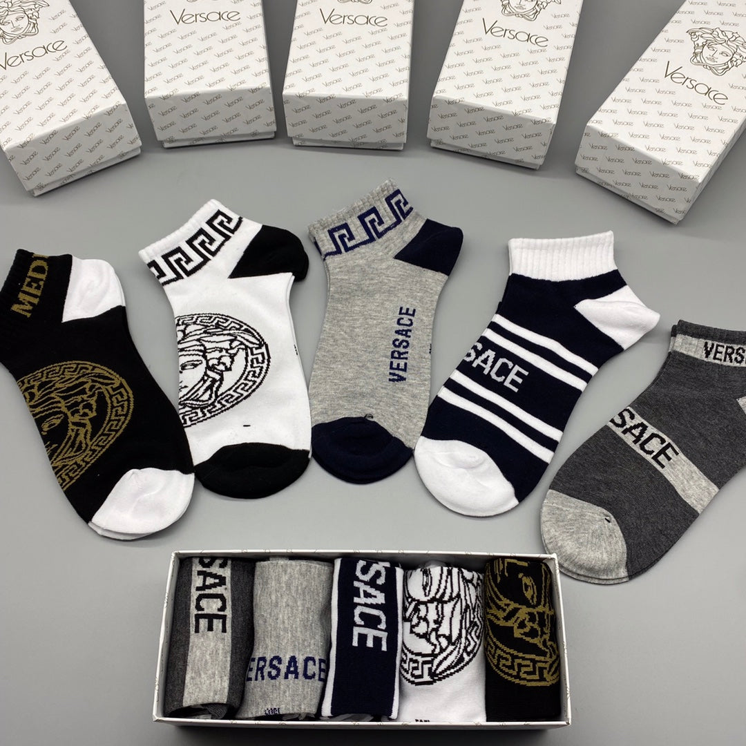 Versace Mixed Graphic Ankle Socks - Box of 5 Pairs