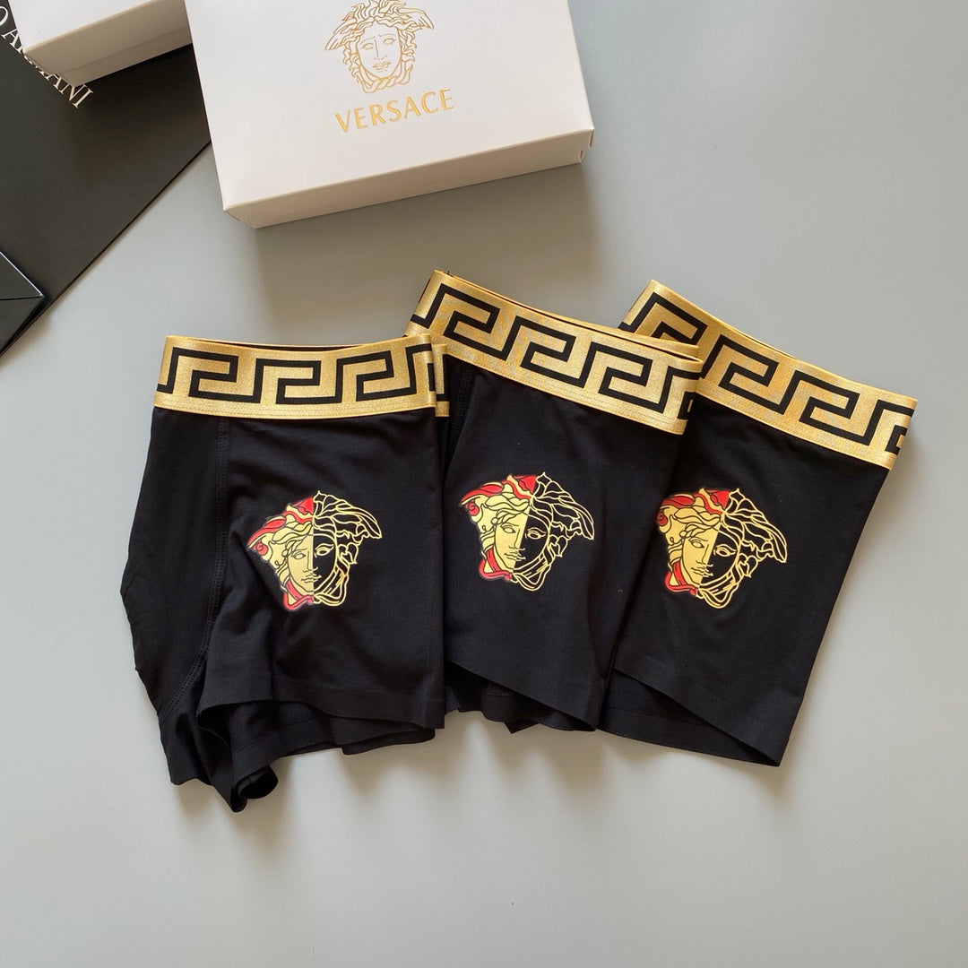 Versace 91% Modal & 9% Spandex Medusa Series Seamless-Cut Men's Boxer Briefs - 3-Piece Box