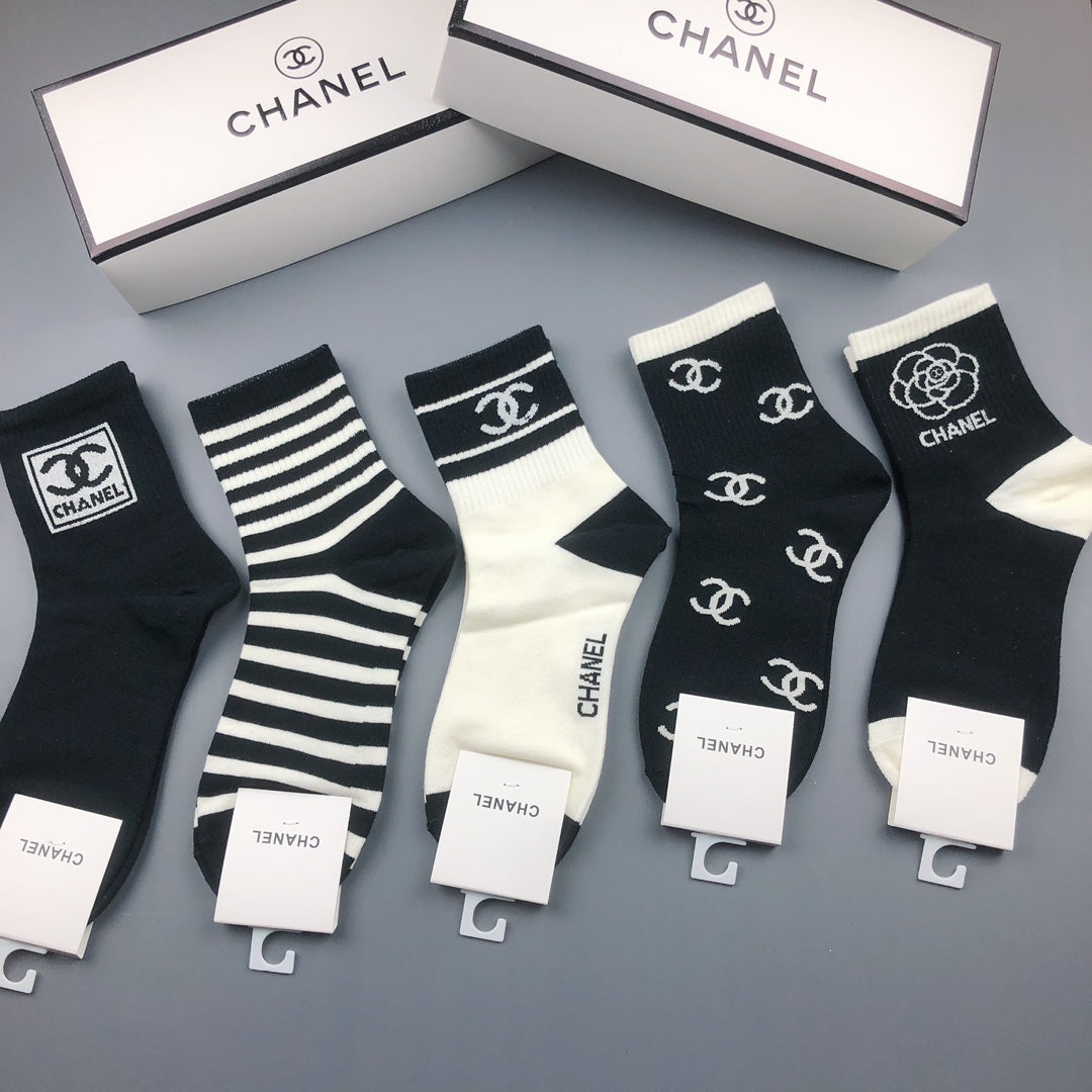 Chanel Graphic Crew Socks - 5-Pair Box