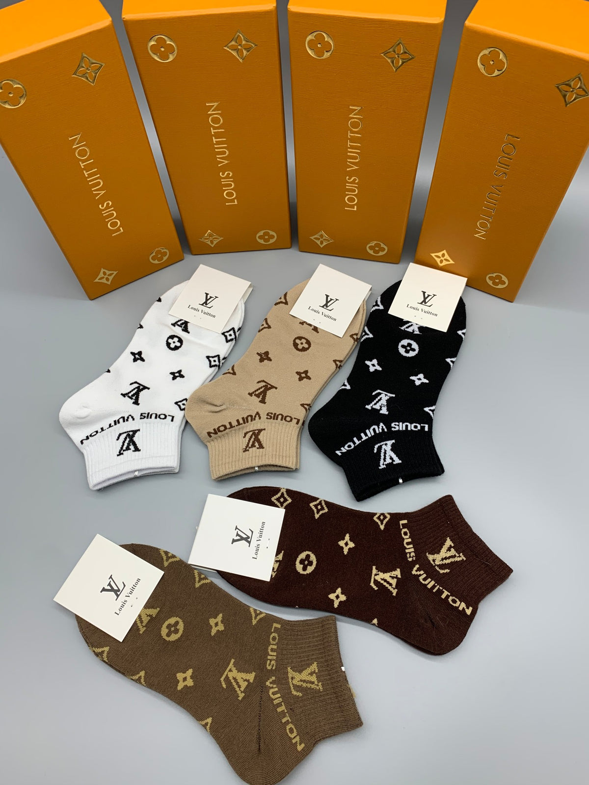 Louis Vuitton Monogram-Style Motifs No-Show Socks