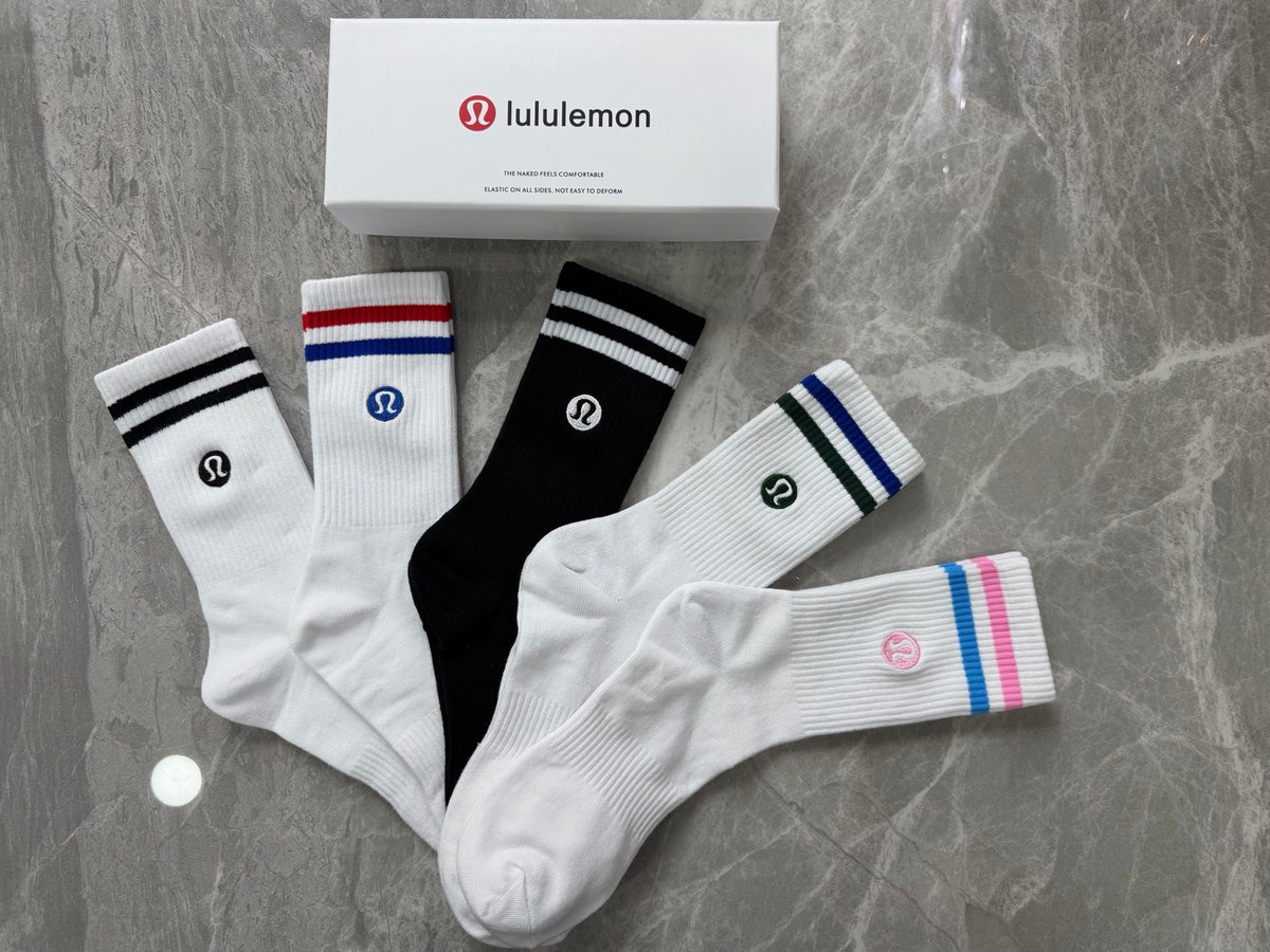 Lululemon Stripe Accents And Small Round Emblems Crew Socks - 5-Pair Set