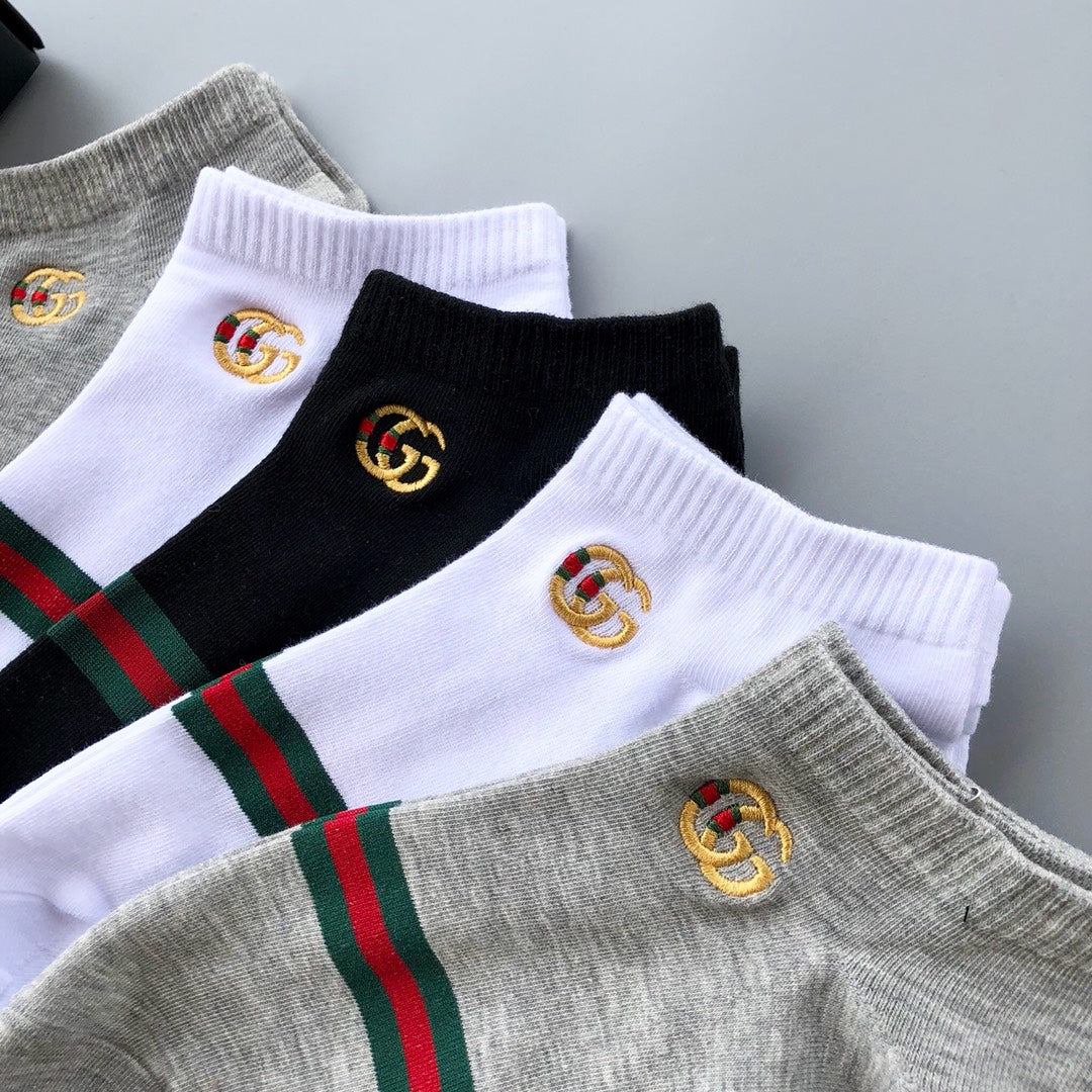 Gucci Cotton blend Striped Bands And Crest Motifs Ankle Socks - 5-Pair Set