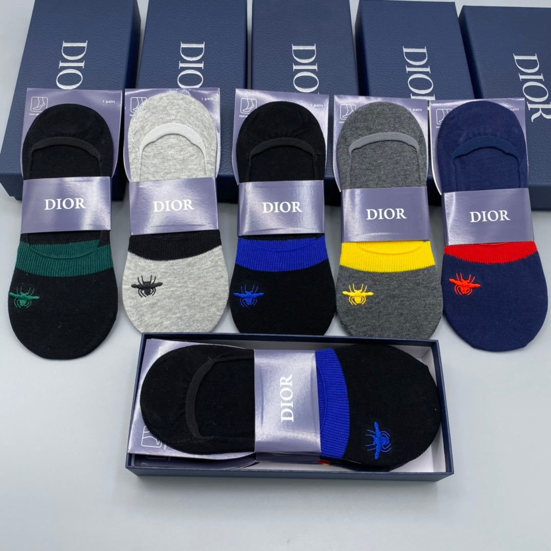 Dior Coloured Stripe Accents No-Show Socks - 5-Pair Set