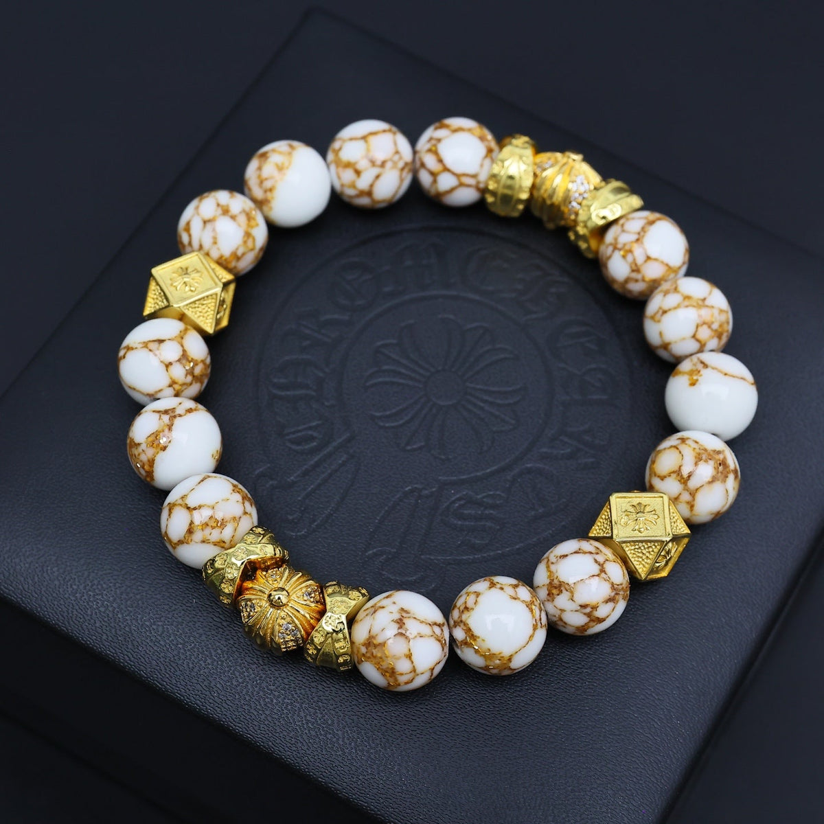Martin Graham beaded bracelet in polished metal-tone – front product view
